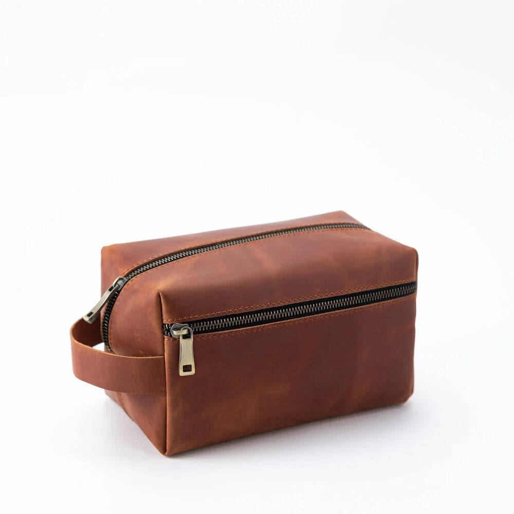 Full-Grain Leather Toiletry Bag with Pocket