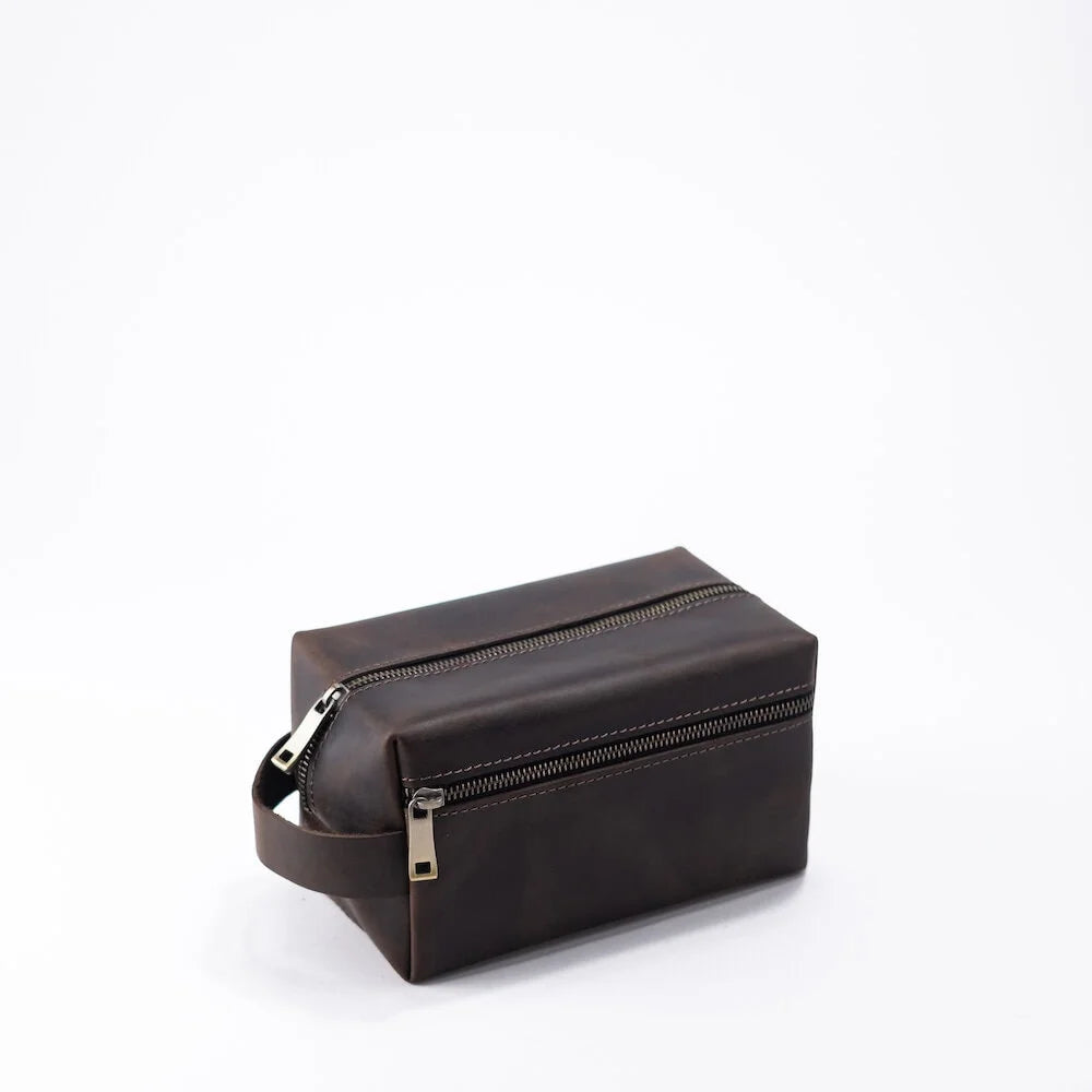 Full-Grain Leather Toiletry Bag with Pocket