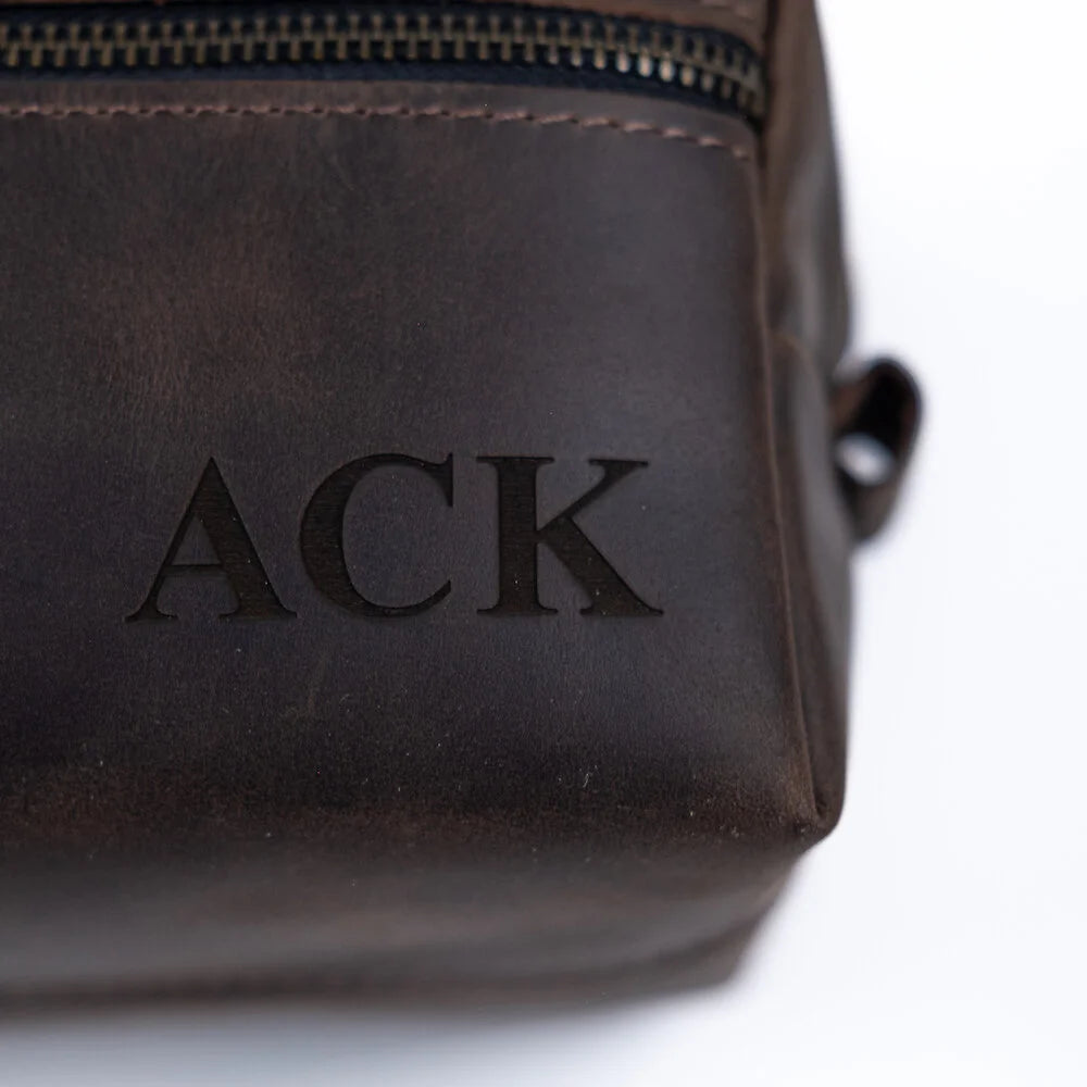 Full-Grain Leather Toiletry Bag with Pocket