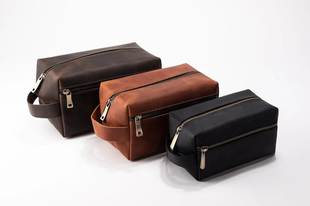 Full-Grain Leather Toiletry Bag with Pocket