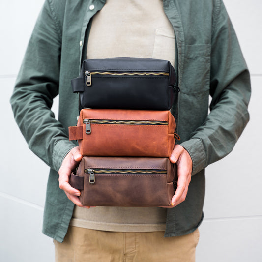 Full-Grain Leather Toiletry Bag with Pocket