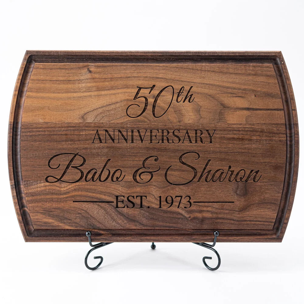 9 x 12 Oval Walnut Cutting Board with Laser Engraved Names and Wedding Date